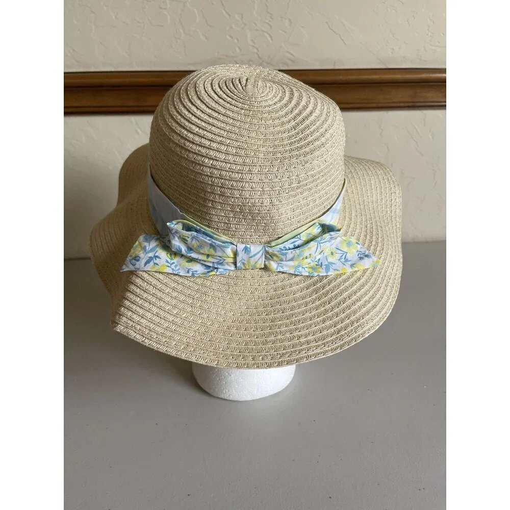 New! Tommy Bahama Kids Woven Floral Plaid Sun Hat One Size Kids